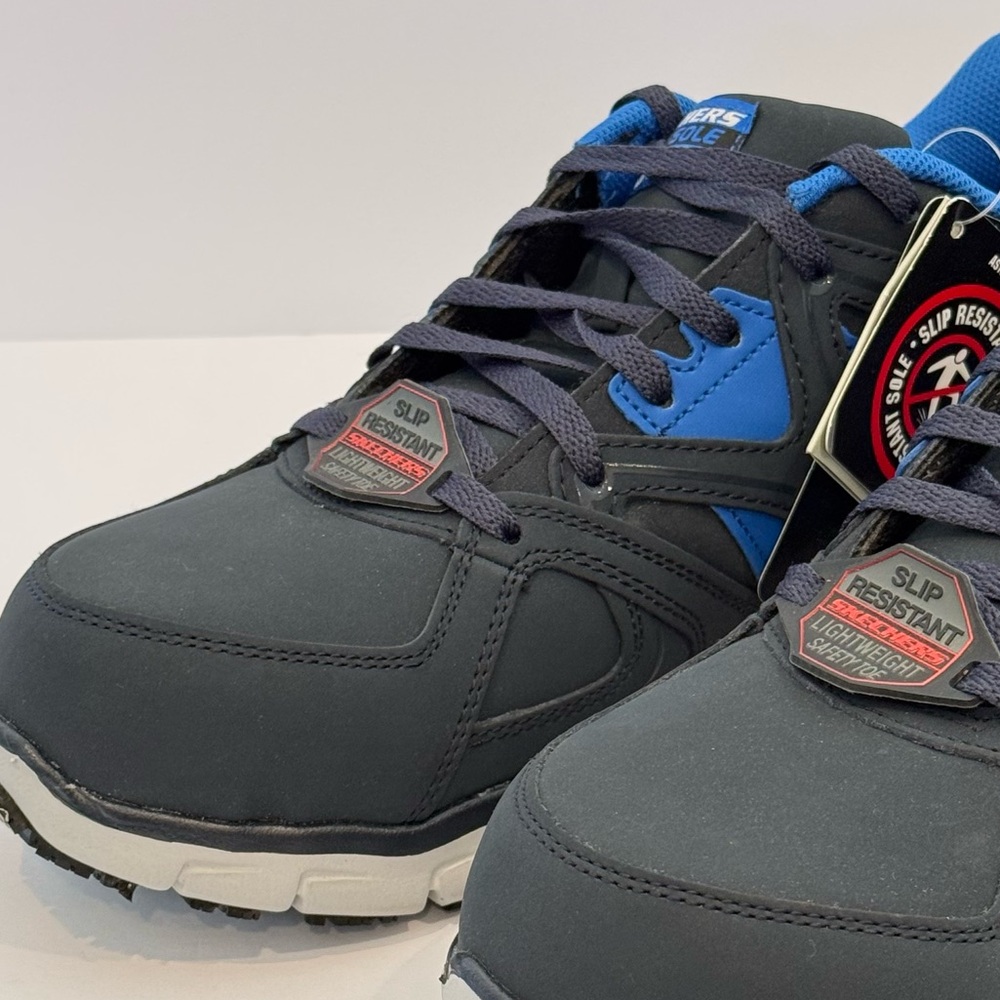 Skechers Black and Blue safety toe slip resistant sole sneakers - Picture 2 of 12